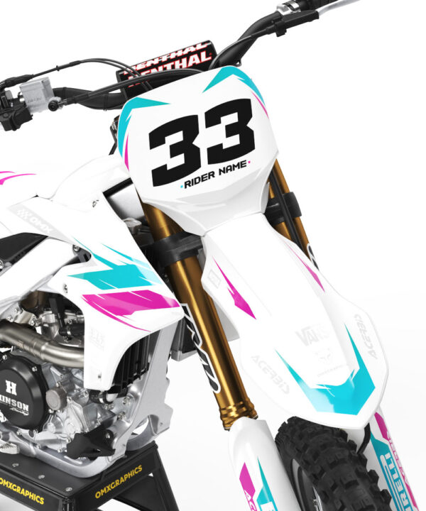 Yamaha Dirt Bike Graphics Kit Glitch Teal Pink Front